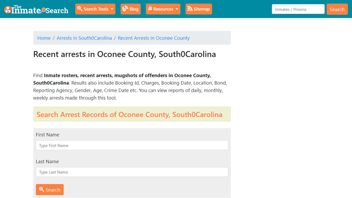 Recent arrests in Oconee County, South Carolina